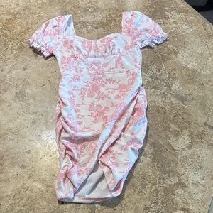 Pink Floral Ruched Dress